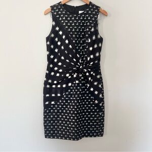 Porter Grey Print Dress Sleeveless Gathered Waist Cotton Silk Black White